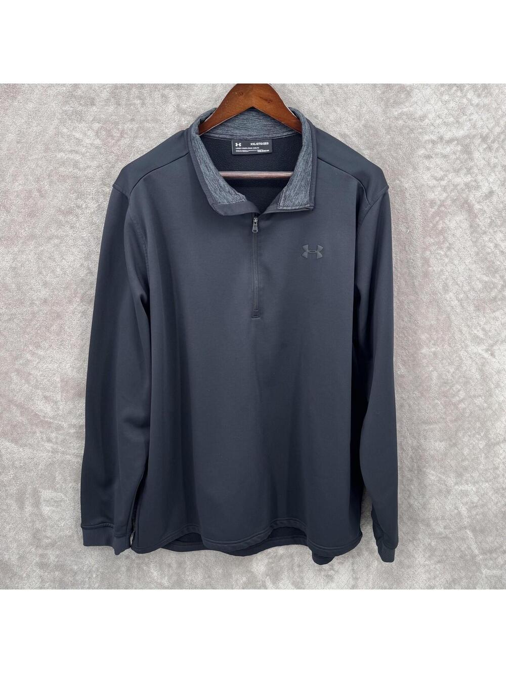 Under Armour Pullover Mens 2XL Black ColdGear 1/4 Zip Fleece Mock Neck Athletic